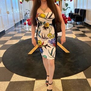 Just Cavalli Black and White Halter Sheath Dress